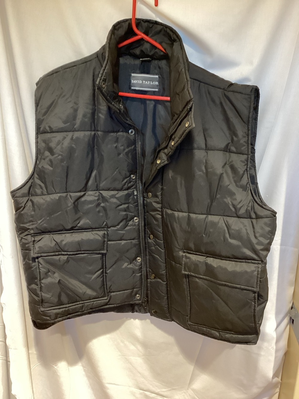 David Taylor Black Quilted Puffer Vest with Front Patch Pockets